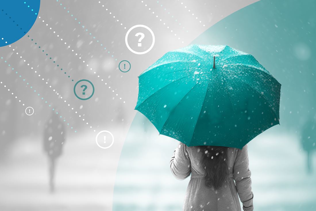 A woman standing in the rain with an umbrella representing brand resilience