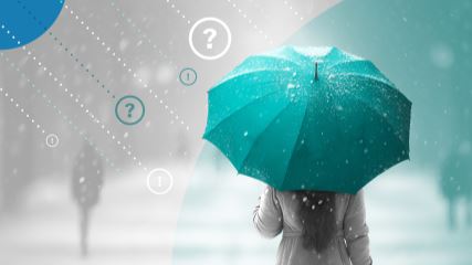 A woman standing in the rain with an umbrella representing brand resilience