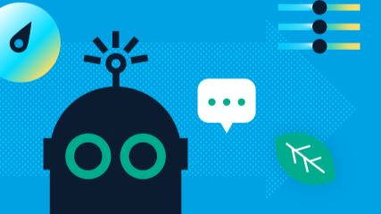 Blue graphic with a robot