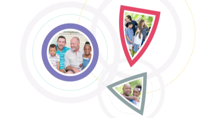 Shapes filled with the faces of new families brought together by Arms Wide Adoption Services.