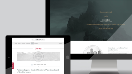 The new Hanszen Laporte website displayed on a desktop and tablet monitor.