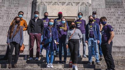 The BrandExtract team standing in front of the San Jacinto Monument.