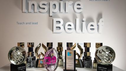 A display of BrandExtract awards from 2018.