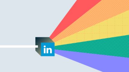 White light going into the LinkedIn logo which refracts colors of the rainbow on the opposite side