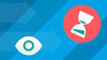 Graphic of an hourglass next to an eyeball