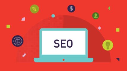 Laptop with "SEO" displayed on the screen