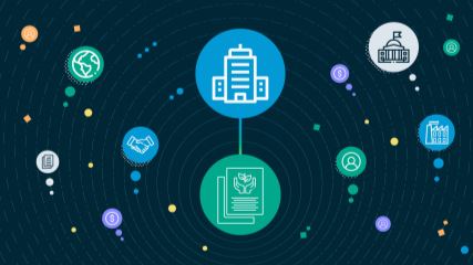 Circles encapsulating various business imagery revolving around a center circle