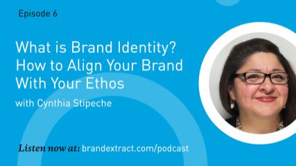 Portrait of Cynthia Stipeche besides the podcast title