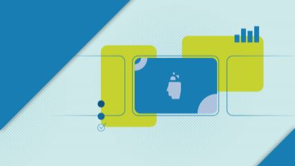 Blue rounded rectangles, one with a BE logo, on a green and blue background