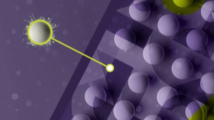 A gray sphere standing out from a crowd of other gray spheres on a purple and green background