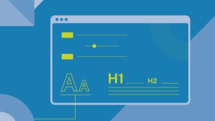 A graphic of a webpage with green text, with H1s and headlines standing out on a blue background