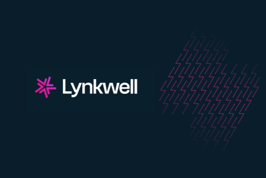 Lynkwell logo next to a graphic of pink lightning bolt icons arranged into a large lightning bolt