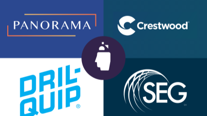 Logos of Panorama, Crestwood, Dril-quip and SEG on a multicolored background