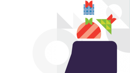 Stu logo with presents shaped like the shapes from the BrandExtract logo popping out of his head