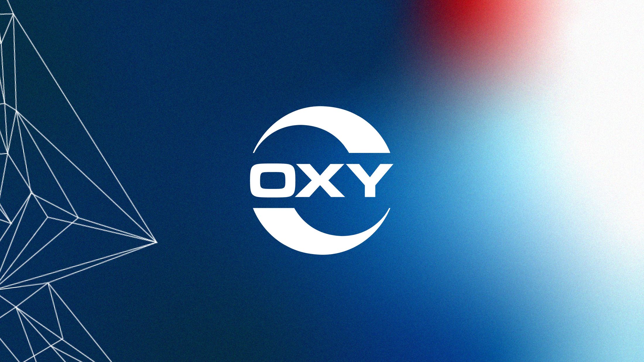 The Oxy logo shown with brand colors and abstract shapes