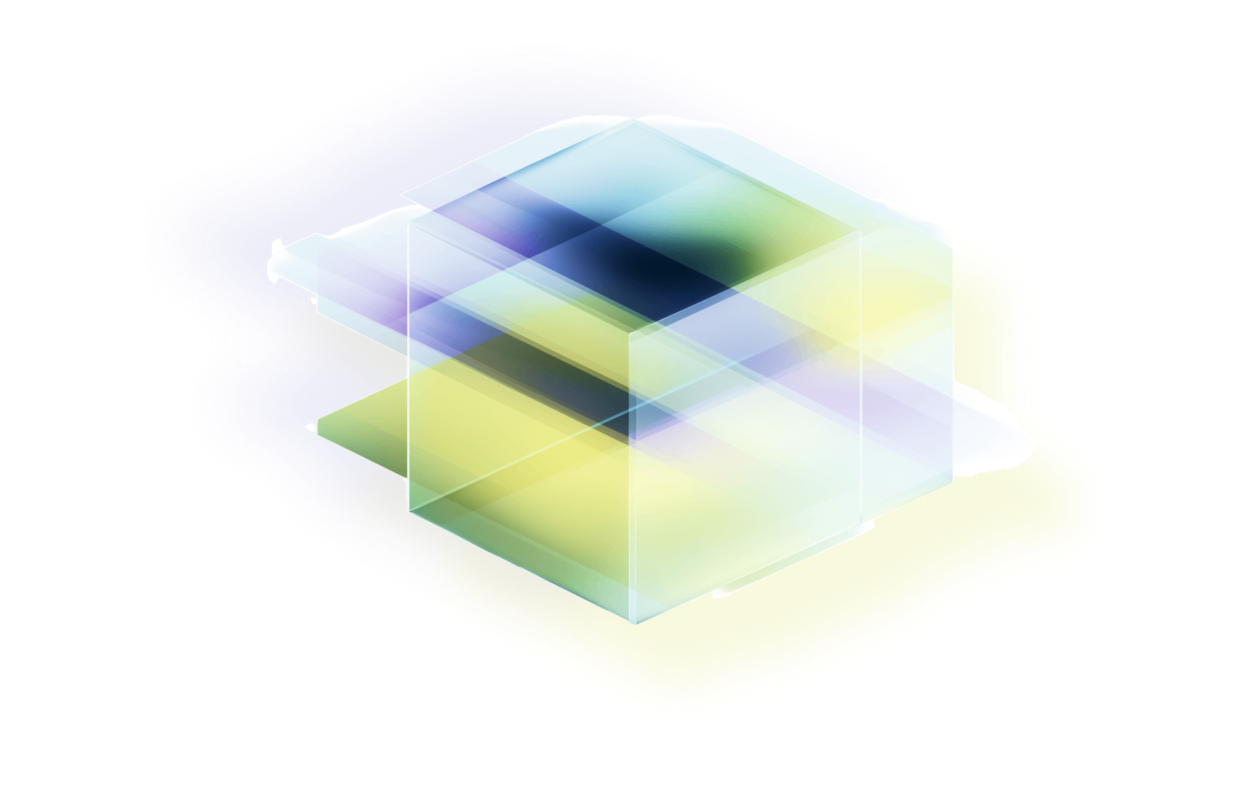 Abstract shapes in green, purple, and blue