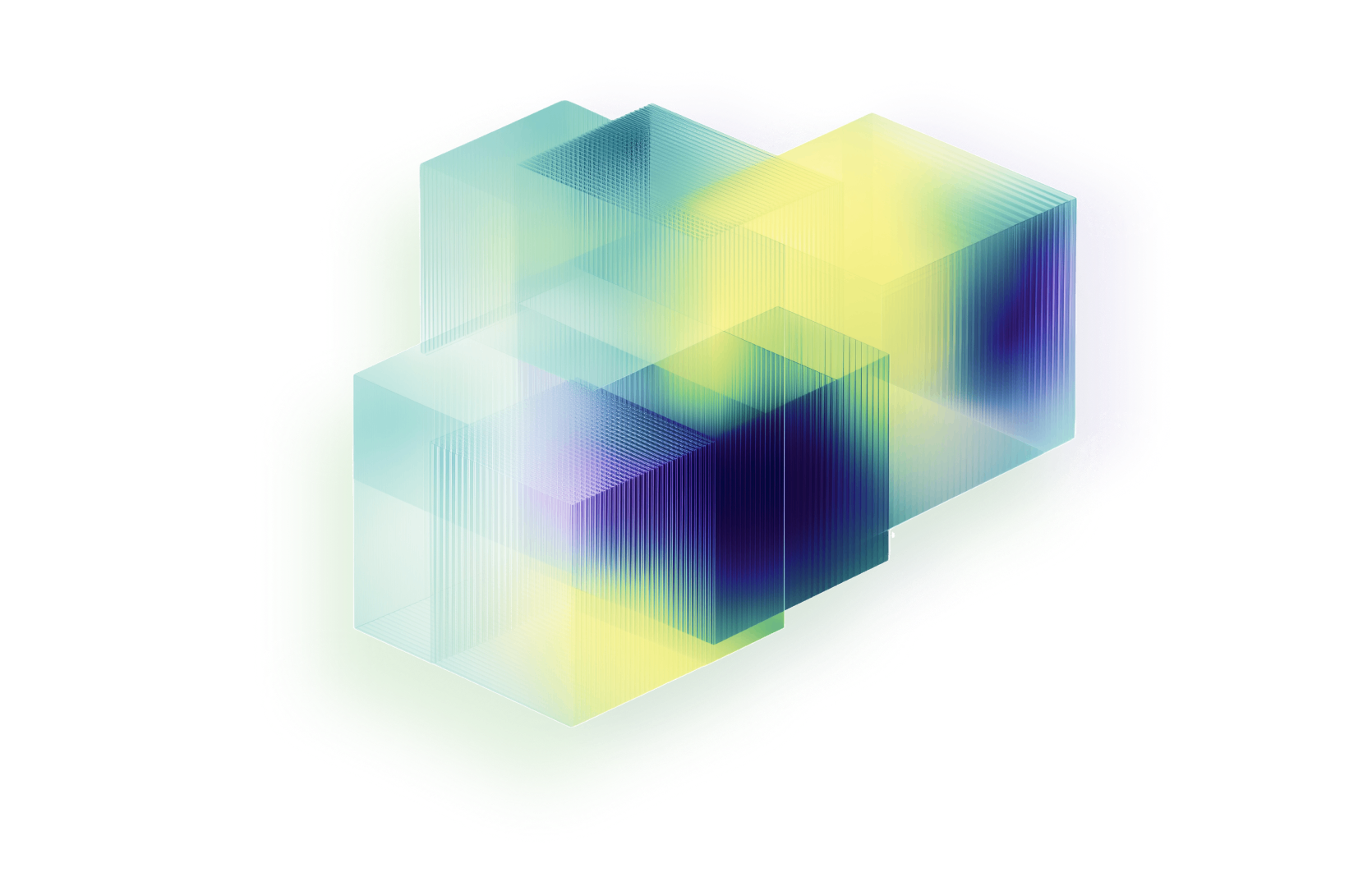 Abstract shapes in green, purple, and blue