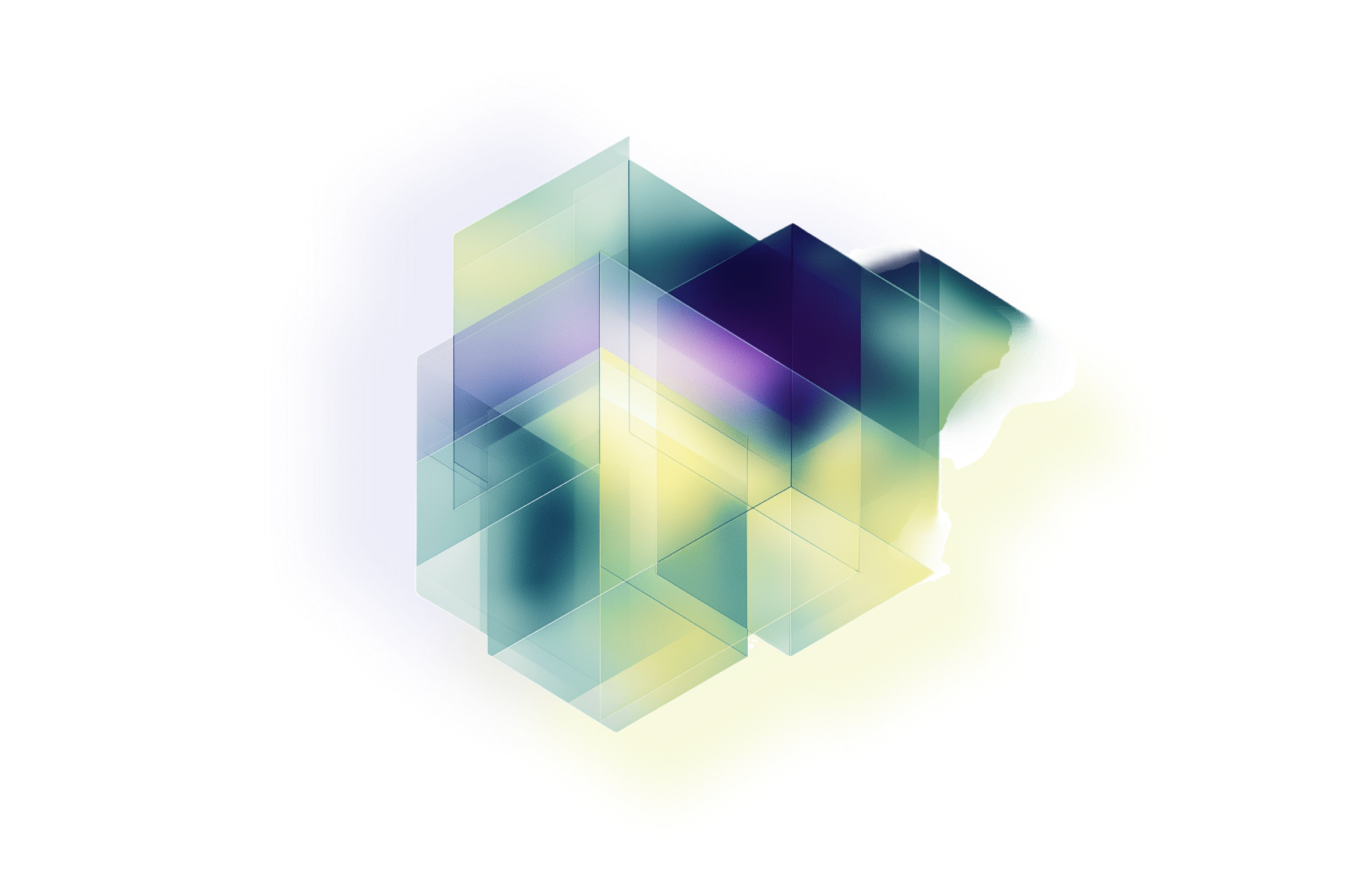 Abstract shapes in green, purple, and blue