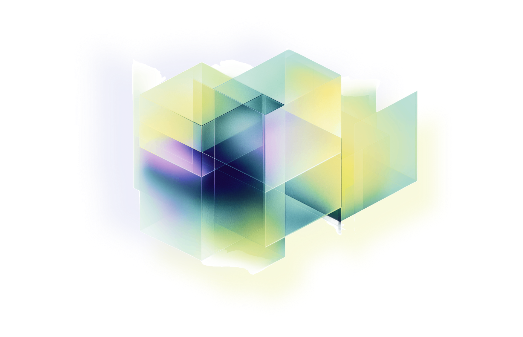 Abstract shapes in green, purple, and blue