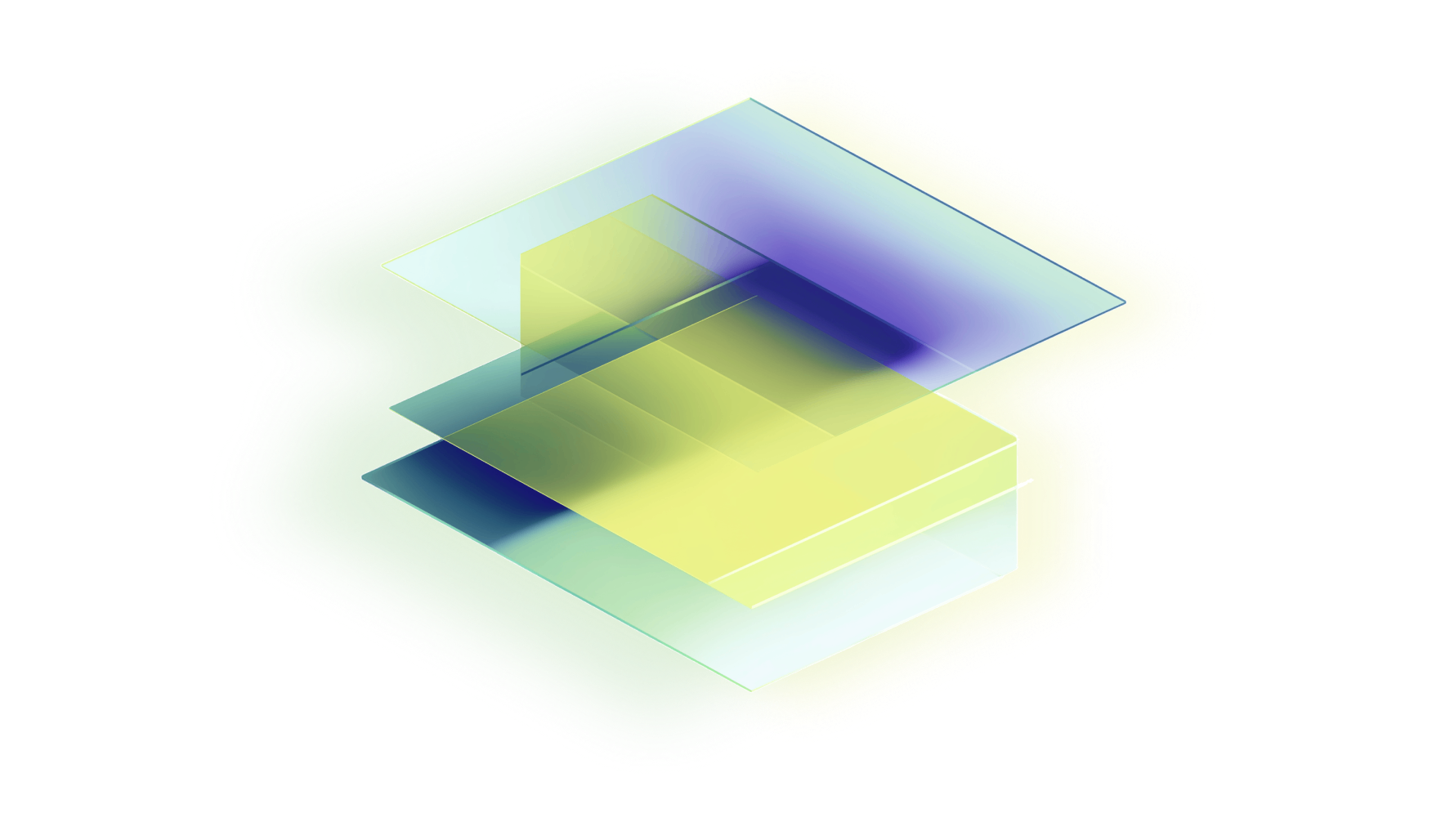 Abstract shapes in green, purple, and blue taking definition