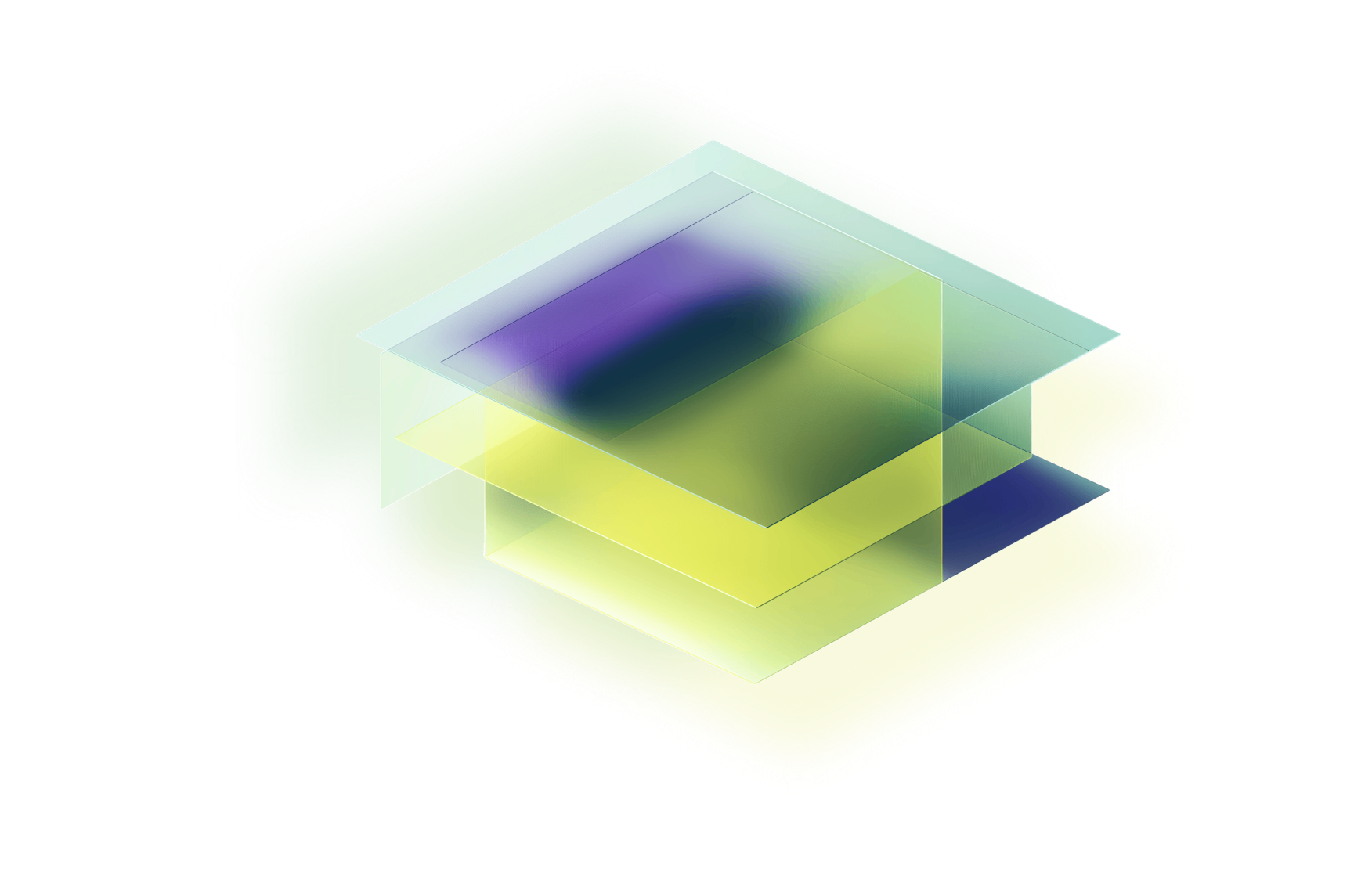 Abstract shapes in green, purple, and blue aligning