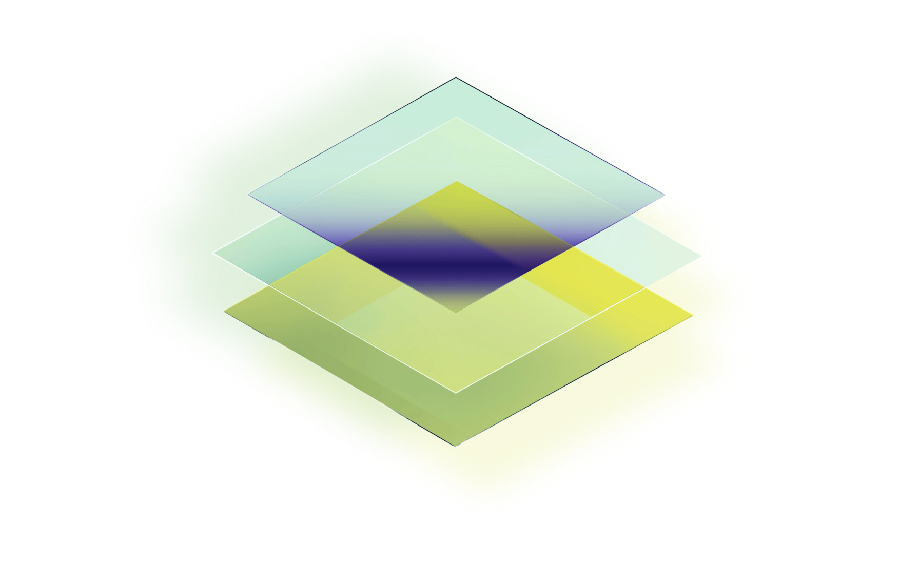 Abstract shapes in green, purple, and blue becoming more clear