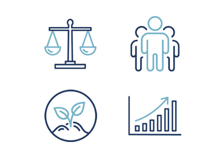 Four Icons repersenting ESG, Social, Govnernance, and Data.